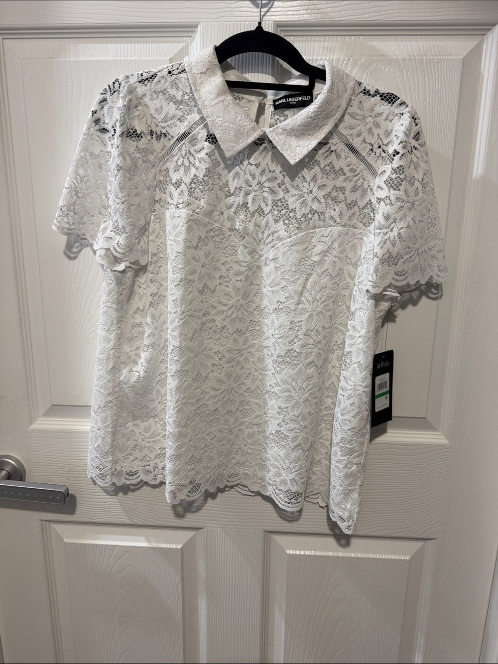 Karl Lagerfeld White Lace Peter Pan Collar Blouse